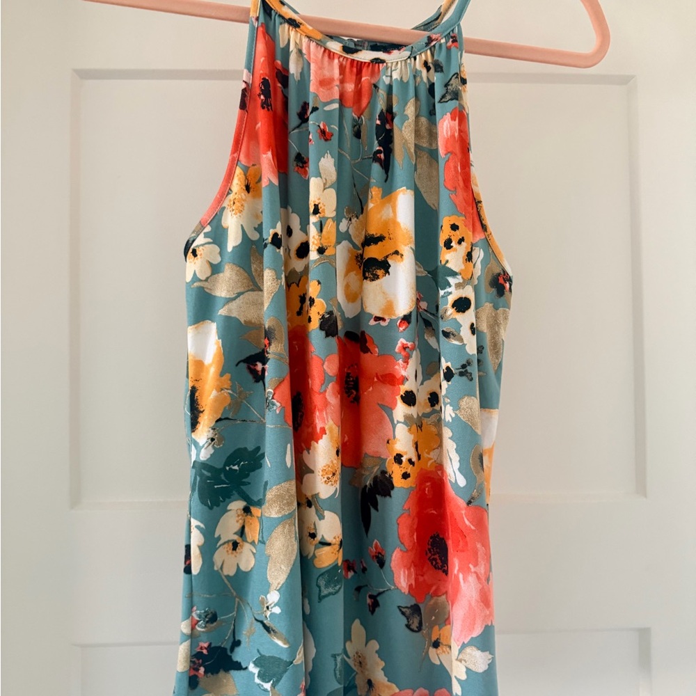 Papermoon Floral Tank Top - Teal and Coral
